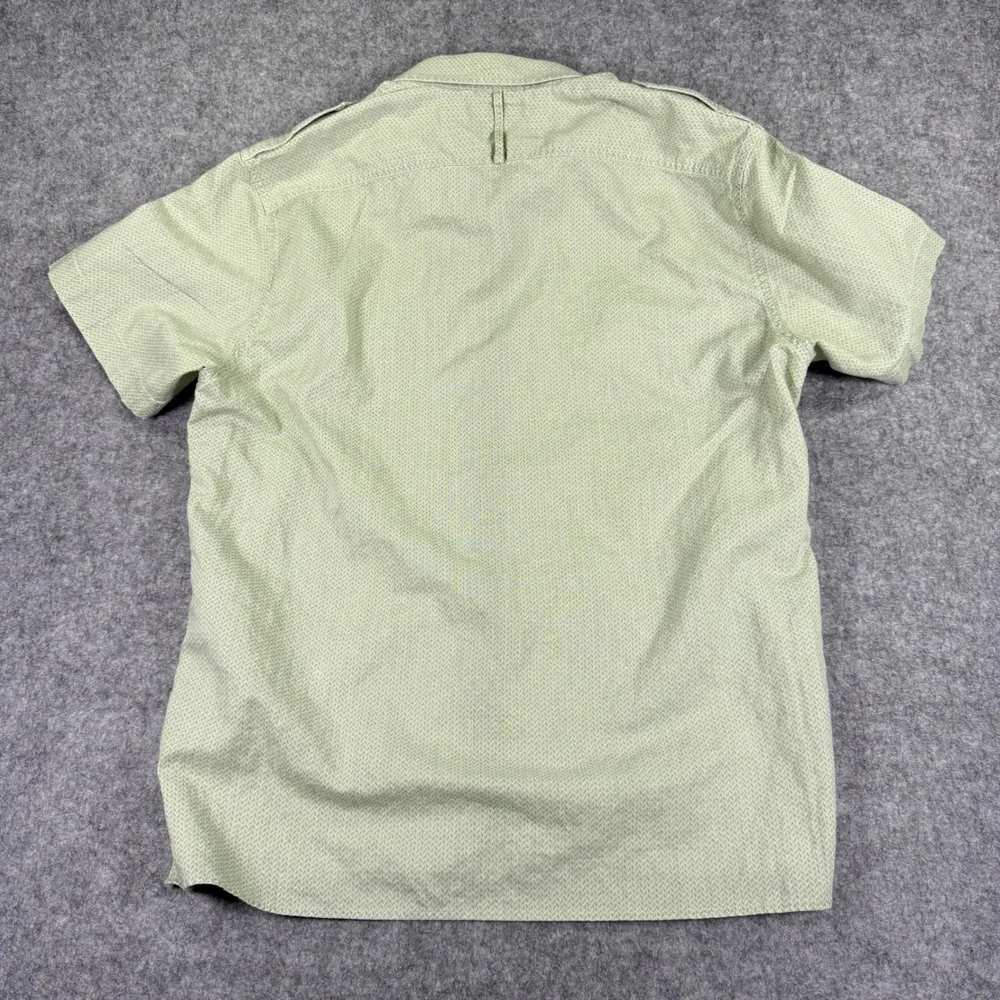 Banana Republic Safari Shirt Mens L Green Chevron Stripe Linen Blend Epaulettes
